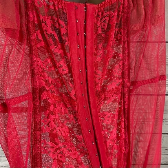 VICTORIA'S Secret red lace push-up corset body suite Sz 36C - Picture 7 of 8
